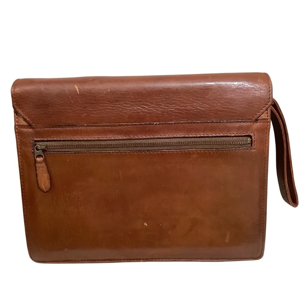 Valentino Garavani Vintage Brown Leather Clutch Bag with Gold Detail